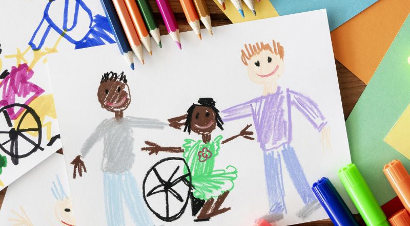 drawing of kid in a wheelchair